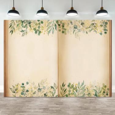 Imagem de ASDCXZ Pano de fundo de livros de contos de fadas de 2,4 x 1,8 m Once Upon a Time Storybook Fotografia Fundo Folhas Verdes Folhagem Antigo Livro Mágico Aberto Romântico Decorações de Casamento