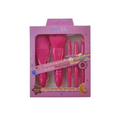 Imagem de SCSN Kit de Pincéis de Maquiagem, 5 Peças, Rosa Pink, Profissional para Aplicação de Base, Blush e Sombras