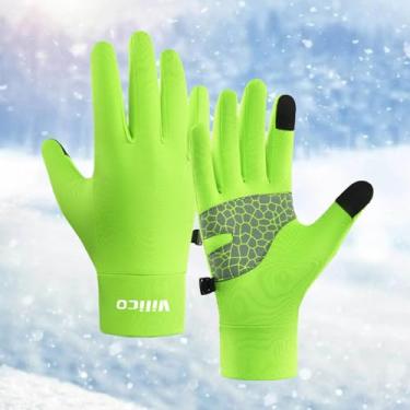 Imagem de Luvas de corrida com tela sensível ao toque – Luvas térmicas leves antiderrapantes com fivela portátil para esportes ao ar livre e atividades de inverno (verde, P)