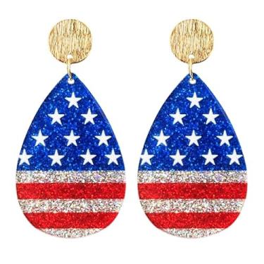 Imagem de Brincos femininos 4 de julho coração estrela para mulheres acrílico leve vermelho branco azul EUA brincos pendentes pendentes, middle, Acrílico, Sem pedra preciosa