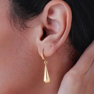 Imagem de Brincos de gota de ouro – Joias leves polidas espelhadas para acessórios modernos, F, Aço inoxidável, Sem pedra preciosa