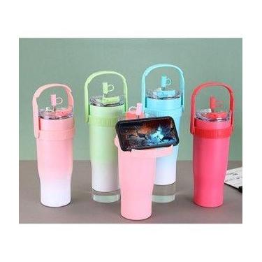 Imagem de Garrafa Térmica inox com suporte para celular e canudo 1200ml de Acade