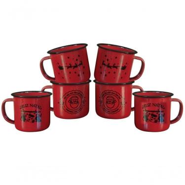 Imagem de Jogo Caneca Esmaltada ágata Vermelho Decor Natal 150ml 6 Un