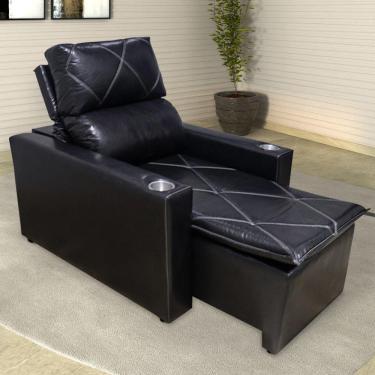 Imagem de Poltrona Retrátil Reclinável Descanso Cinema Áustria 2 Porta Copos Pu Preto Brilho G26