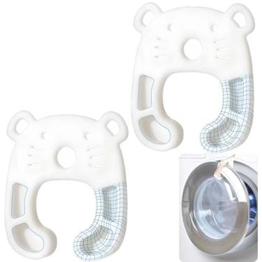 Imagem de Suporte de porta de arruela de carga frontal - Rolha de porta TPR em forma de urso para lavanderia, evita odores, fácil de usar (pacote com 2, branco)