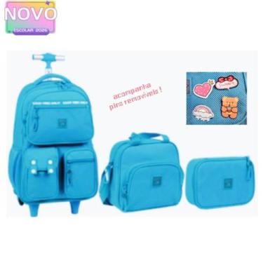 Imagem de Kit Mochila 18 Pins Removíveis Acompanhante Escolar Juvenil 2 Rodas Es