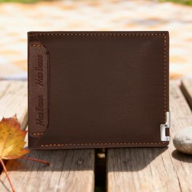 Imagem de Carteira masculina fina, 2 em 1, curta e macia de poliuretano dobrável com um único porta-cartão, protetor de canto de metal com 7 compartimentos, Marrom, small, Casual