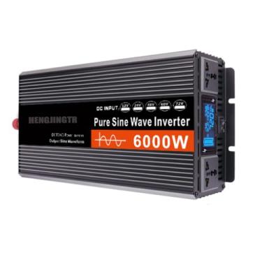 Imagem de HENGJINGTR Inversor de energia de onda senoidal pura de 6000 W para residências DC 12V-72V para AC 220V Conversor de tensão com display LCD e 2 tomadas CA, para casa/RV/carro/solar,12v to 220v
