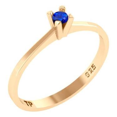 Imagem de Anel Solitário Prata 925 Dourada 18k - Safira - Tudo Prata, 21