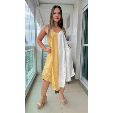 Imagem de Vestido Feminino Indiano Alça c/ Regulagem e Bolsos Trapézio Plus Size