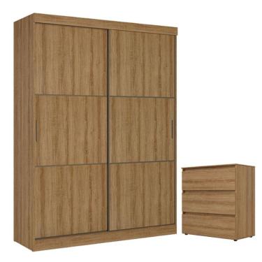 Imagem de Guarda Roupa Casal Comfort 2 Portas Almendra Acetinado E Cômoda Gaveteiro Condessa Almendra - Thb