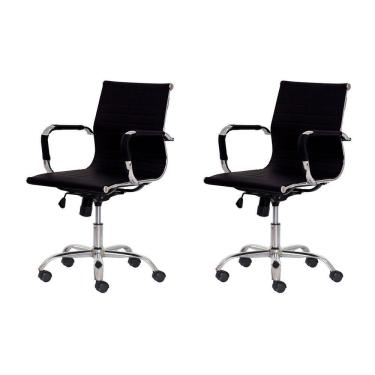 Imagem de Kit 2 Cadeiras Escritório Stripes Diretor Pu Preta Base Giratória Cromada Altura Ajustável