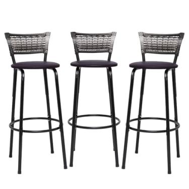 Imagem de Banquetas Junco Degradê Cyber Estrutura Preta Ideal para Bancada Balcão e Cozinha Kit 03 Unidades - Itagold (Marrom Escuro)