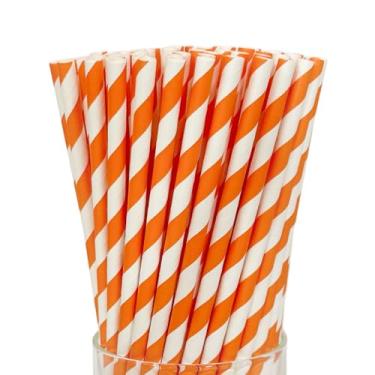 Imagem de FsLvniu 200 canudos laranjas, canudos listrados de papel laranja e branco biodegradáveis para Aperol Spritz, café, coquetel, limonada, milkshake, decorações DIY, festa