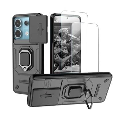 Imagem de Capa para Redmi Note 13 Pro 5G e Xiaomi Poco X6 5G Capinha - com [2 peças] protetor de tela de vidro temperado tampa deslizante da câmera e suporte para anel de dedo