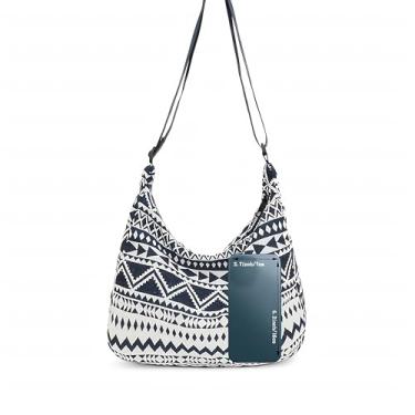 Imagem de Bolsa feminina Boho Hobo, bolsa de ombro transversal de lona com estampa geométrica tribal, bolsa despojada de grande capacidade, bolsa casual vintage para viagens diárias