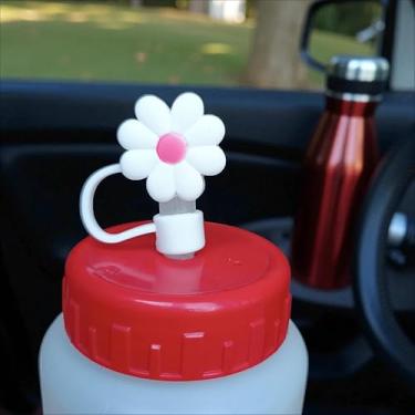 Imagem de Tampa Protetora Canudo 10mm Copo Garrafa Térmica Acessório Silicone Flor Anti Poeira (Branco)