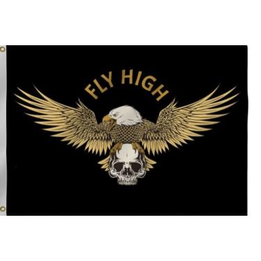 Imagem de Fly-High Eagle Skull Pirate Boat Flag 30,5 x 45,7 cm - Bandeiras bordadas de nylon 210D resistente para quadriciclo ao ar livre, bandeira de carrinho de golfe, caixa de correio e dia da independência