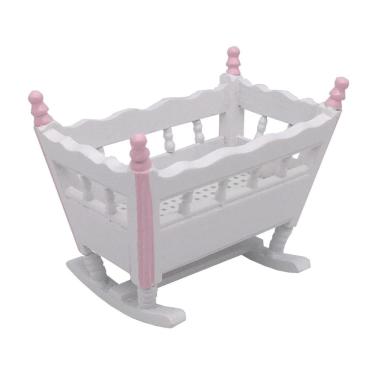 Imagem de Móveis de casa de bonecas em miniatura Berço de balanço branco de madeira