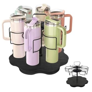 Imagem de Organizador de garrafa de água para copo Stanley de 1,134 g com alça, suporte giratório de copo Stanley, suporte organizador de copo com 6 compartimentos, organizadores de cozinha e armazenamento para