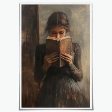 Imagem de Victorian Woman Reading Bookish Gothic Wall Art Poster Book Lover Gift Library Art Print Dark Academia Decor 20 x 30 cm sem moldura