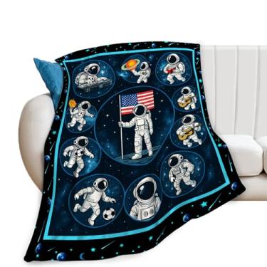 Imagem de Cobertor espacial, cobertor de astronauta galáxia, presentes com bandeira americana, cobertores, coisas de flanela de lã para meninas, mulheres, amantes, adultos, roupa de cama macia, presente para