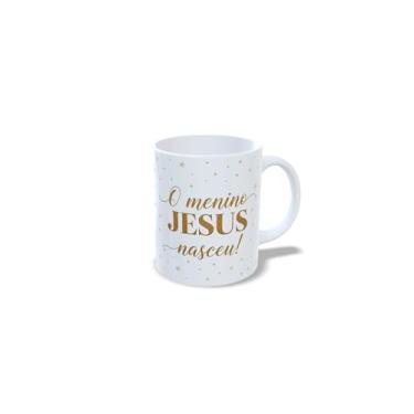 Imagem de Caneca Natalina de Cerâmica, Sagrada Família, Branca, 325ml, com Mensagem sobre o natal, e imagens de Jesus, Maria e José (23183)