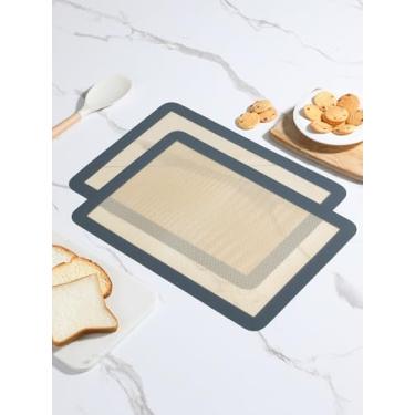 Imagem de Conjunto de 2 tapetes de silicone para assar, forros antiaderentes para assar biscoitos macaron, forro de forno para assadeiras, pizza, bolos, pão, preparação e cozimento de alimentos, 42 x 29,5 cm
