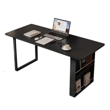 Imagem de Mesa de trabalho Mesa de escritório moderna com porta-revistas vertical 2 níveis, mesa estudo tampo pedra, para laptop, preta(S)