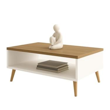 Imagem de Mesa de Centro Retrô com Nicho – Pés Palito em Madeira Maciça | 65cm(Solanum corpo Branco)