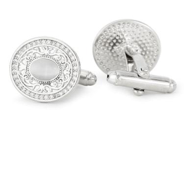 Imagem de Abotoaduras Ele redondas banhadas a prata com strass de cristal