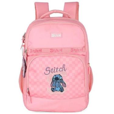 Imagem de Mochila Escolar de Costas STITCH Xadrez Rosa Luxcel