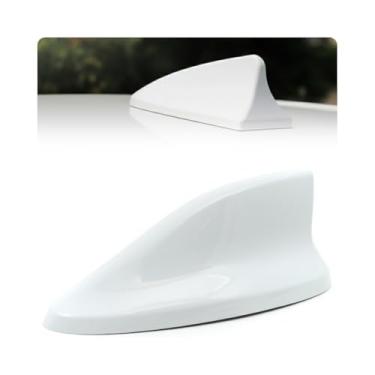 Imagem de Antena tubarão branca universal Shark Fin AM/FM conexão rádio funcional carro brilho acessório Barbatana