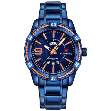 Imagem de Relógio Masculino de Pulso Analógico em Aço Inoxidável  A Prova D`água NF9117 Moda Casual 