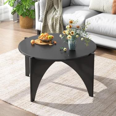 Imagem de WFSRESTD Mesa de centro redonda, madeira maciça, moderna de meados do século, mesas de chá modernas para sala de estar, casa e escritório, 29,9 x 29,9 x 15,7, preta