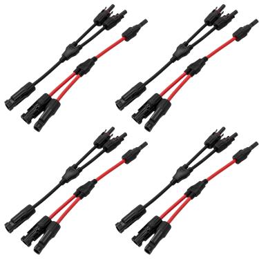 Imagem de YFUSET 4 pares de conectores solares Y Branch cabo adaptador paralelo 12AWG conectores macho/fêmea para fiação de painel solar com design otimizado de dupla polaridade vermelha e preta