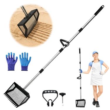 Imagem de ONDF Colher e ancinho 2 em 1 para cocô de galinha, colher de galinheiro com cabeça de pá de aço inoxidável 304, pá de areia para peneirar areia (94 a 198 cm)