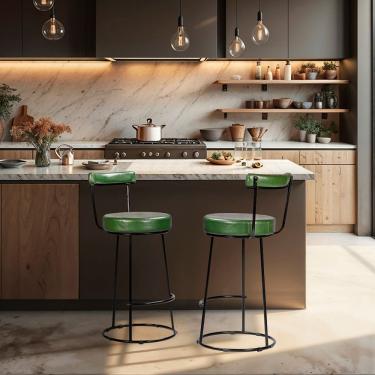 Imagem de Banqueta Alta Cozinha 70cm Encosto Industrial Aço Kit 2 Ziria Pu S02 - D'rossi Verde