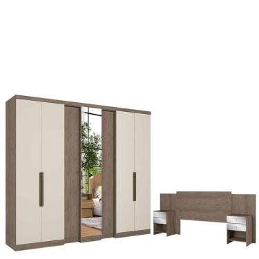Imagem de Guarda Roupa Casal Selecto Glass 7 Portas Rustic Off White Acetinado E Cabeceira Formosa Glass Rustic -thb