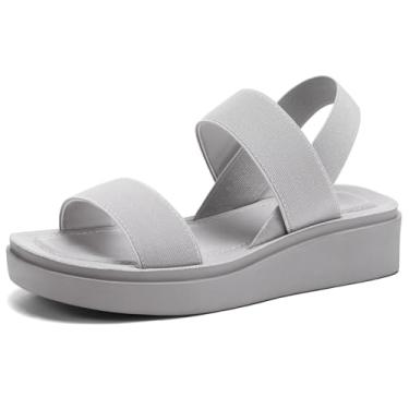 Imagem de mysoft Sandálias femininas plataforma plataforma slingback leve tira elástica no tornozelo sandálias de caminhada sandálias confortáveis sapatos casuais sem cadarço, Cinza, 4.5 UK
