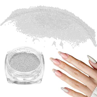 Imagem de Generic Miçangas de arte de unhas de 0,02" (0,6 mm) mini metal 3D caviar unhas contas bola bolha com caixa de armazenamento para arte de unhas, decoração de artesanato DIY, tom prata