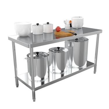 Imagem de Mesa de aço inoxidável, mesas de trabalho e estações de trabalho comerciais, com prateleira embaixo da prateleira e mesa de trabalho resistente para preparação de alimentos (120 x 40 x 80 cm)