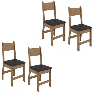 Imagem de Kit De 4 Cadeiras Milano Com Tecido Em Material Sintetico Carvalho-preto Carvalho-preto