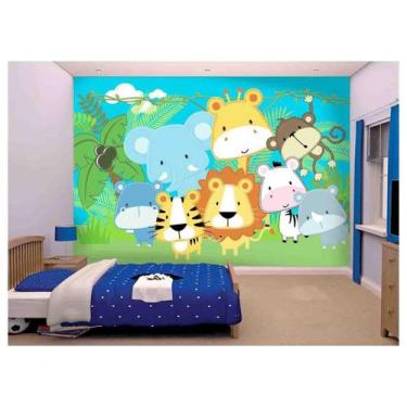 Imagem de Papel De Parede Leão Girafa Zoo Safari Baby  Azs71 - Você Decora