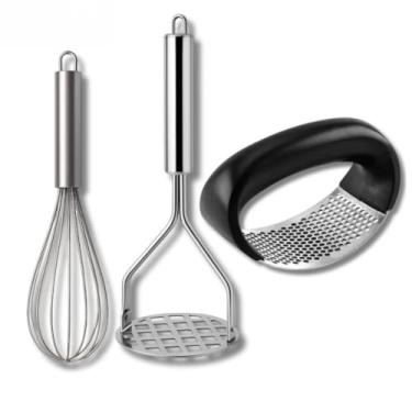 Imagem de Chef 3 Peças: Batedor Fouet, Amassador de Batata e Espremedor de Alho(KIT 3 PEÇAS)