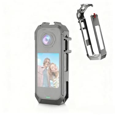 Imagem de TzeFoz Gaiola protetora magnética para Insta360 X4 Air - Caixa de liga de alumínio à prova de choque com dois suportes de sapata fria, ajuste ultrafino para tripés e bastões de selfie