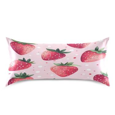 Imagem de Blueangle Delicious Strawberries Fronha de cetim para cabelo e pele, fronha de seda, tamanho king (50,8 x 101,6 cm) - Capas de almofada de cetim com fecho de envelope (580)