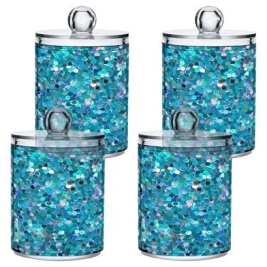 Imagem de ATTX Dispensador de suporte Qtip com padrão de glitter para bola de algodão, cotonete, frasco de boticário de plástico transparente, decoração de casa, pote de armazenamento de cozinha, pacote com 4