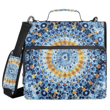 Imagem de SEHANY Fichário azul boêmio com zíper 3 anéis com alça de ombro, vários bolsos expansíveis pasta de arquivo organizador de bolsa