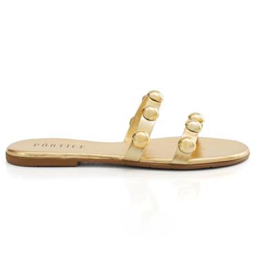 Imagem de Sandalia Feminina Flatform Rasteira Rasteirinha Flat Enfeite Metal Brilho Metalizado (Dourado, BR, Adulto, Numérico, 35)